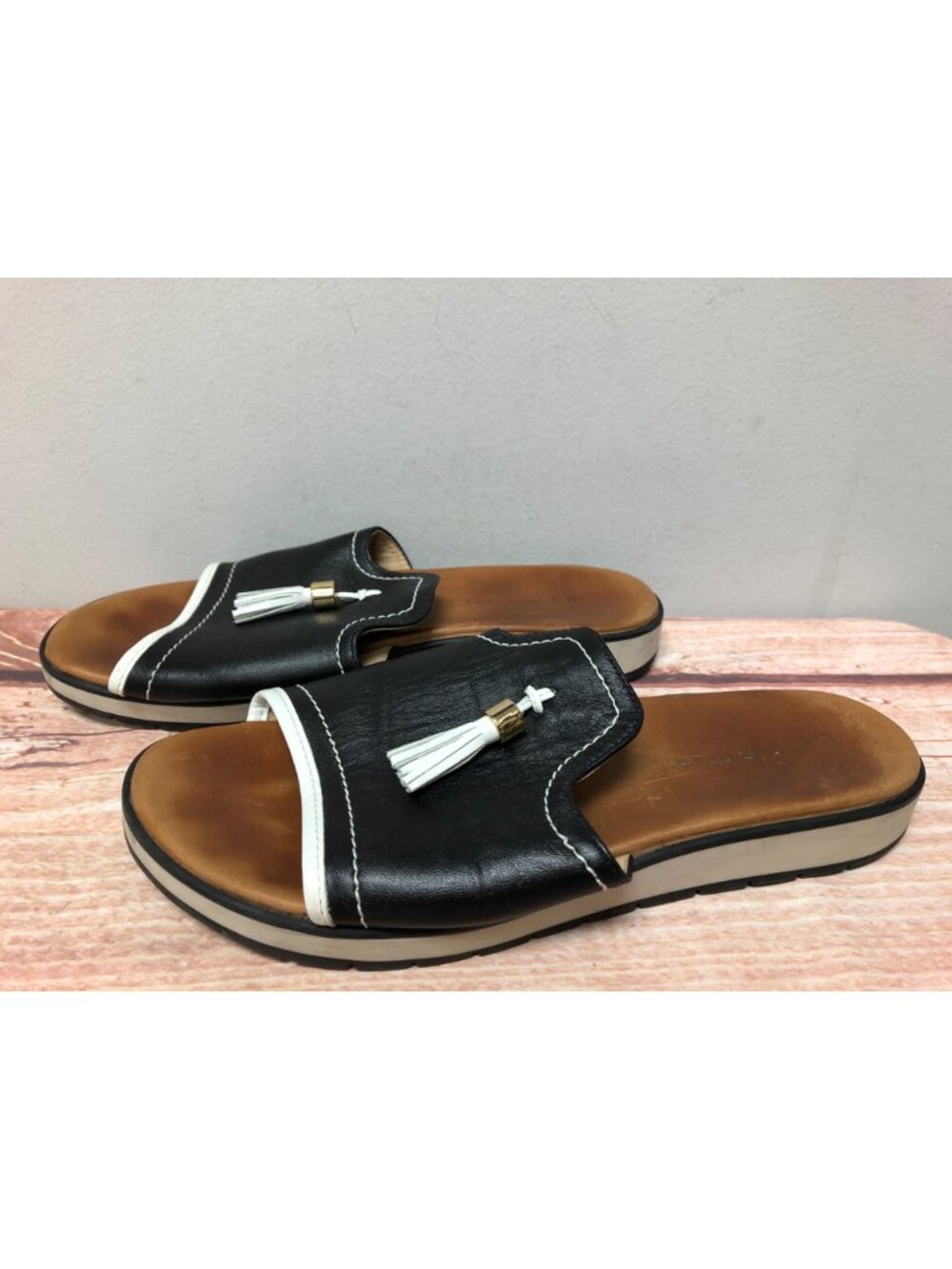 Wirth Black White Slip On Slide Sandals Tassels Womens 41 (9g14)